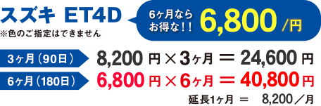 6ヶ月ならお得な6,800円/月。3ヶ月(90日)は24,600円、6ヶ月は40,800円。(延長1ヶ月8,200円/月)